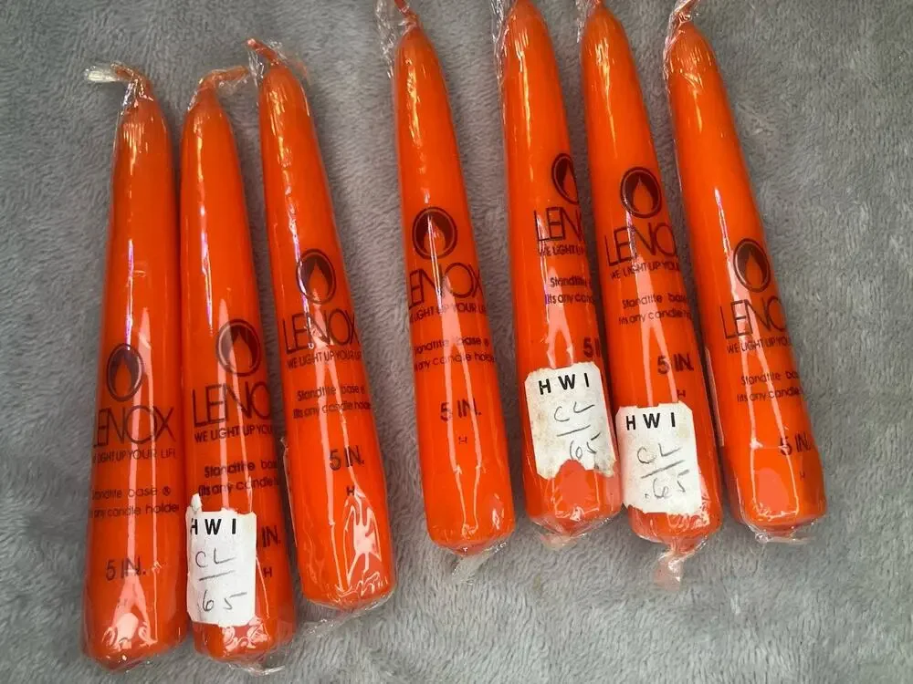 Vintage Lenox Orange Taper Candles 5 Lot of 7 NOS Wrapped Retro Decor Fall NOS